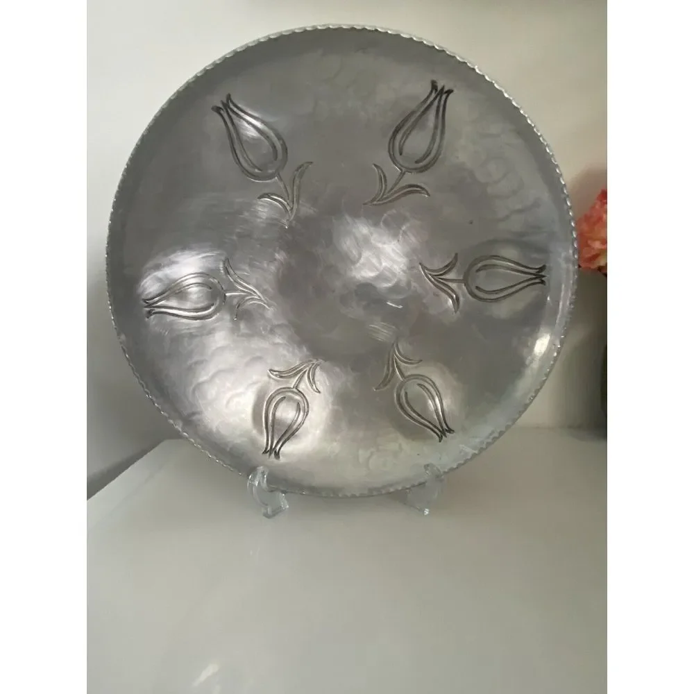 1930s Buenilum Hand Wrought Aluminum Bowl Round‎ Scalloped Rim 12